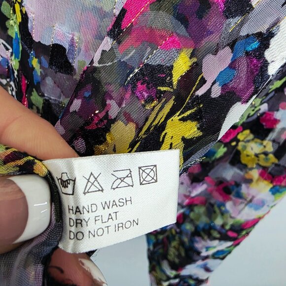 Violet & Claire Sheer Floral Blouse Button Front Collared Long Sleeve M Bright - Picture 12 of 15